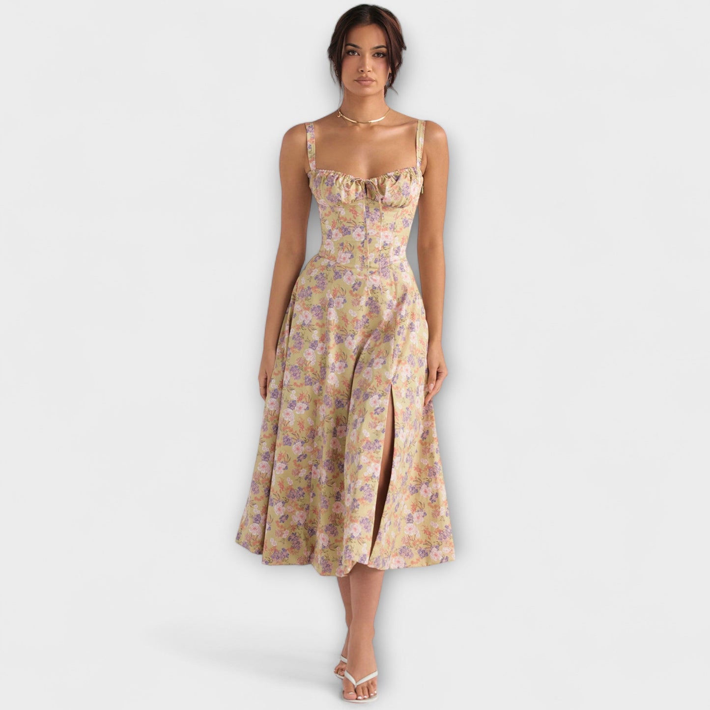 Zipporas - Tailored Bustier Dress with Modern Spring Floral Print